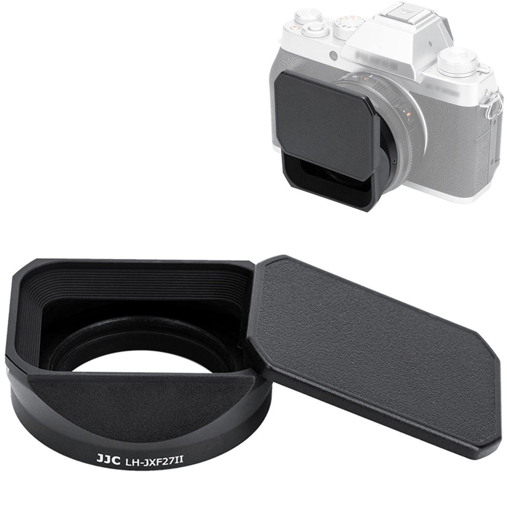 JJC Square Metal Camera Lens Hood Cover with Lens Cap Replaces Fuji LH-XF27 for Fujifilm XF 27mm F2.8 R WR & Fujifilm XF 27mm F2.8 Lens on Fuji X-T5 X-T4 X-T3 X-T2 X-T30 II X-T20 X-T10 X-H2S X-H2