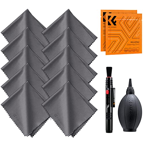 K&F Concept 10 Pack Lens Cleaning Cloth（15cm x 18 cm）, 4-in-1 Camera Cleaning Kit with Lens Brush Pen, Rocket Air Blower, Microfiber Cleaning Cloth