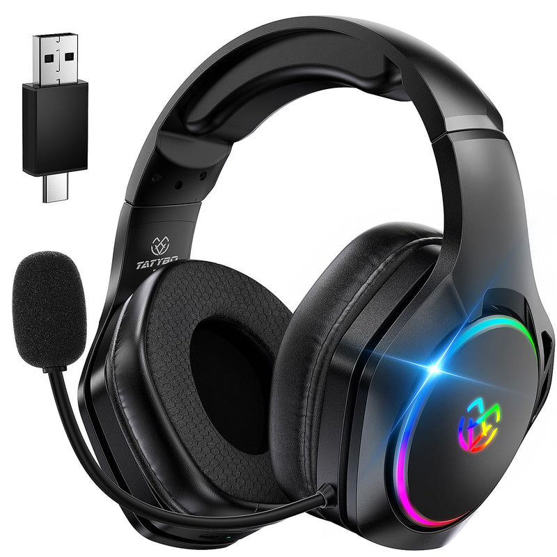 [AUSTRALIA] - Tatybo Wireless Gaming Headset for Ps5 Ps4 PC, 2.4GHz USB & Type-C Gaming Headphones, 40Hrs & 7.1 Surround Sound Bluetooth Headphones with Noise Canceling Mic, Wireless Headset for Switch Phone Black 
