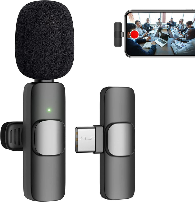Caymuller Professional Wireless Lavalier Microphone for iPhone iPad, Mini Lapel Mics Plug-Play 2.4G Ultra-Low Delay Noise Reduction Chip for Video Recording Interview Podcast Vlog YouTube Tiktok Black-1