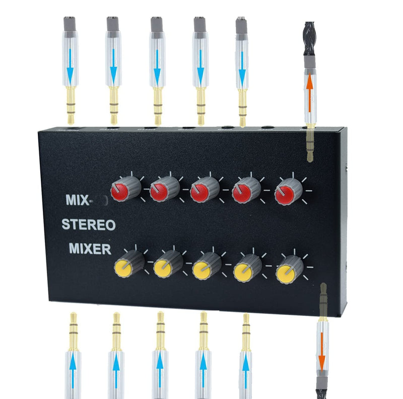 [AUSTRALIA] - audio mixer Powered 10 Channels input 2 output Mini Audio Mix with 3.5mm Stereo for Broadcasting, Podcasting, Streaming,phone Recording and PC Gaming mixing mix102 