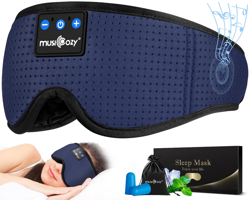 MUSICOZY Sleep Headphones Bluetooth Sleep Eye Mask for Sleeping, Wireless Music Sleeping Masks Headphones, Sleep Earbuds for Side Sleepers Men Women with Speakers Cool Tech Gadgets Blue