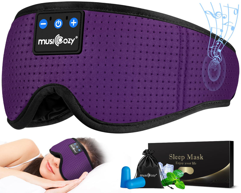 MUSICOZY Sleep Headphones Bluetooth Sleep Eye Mask for Sleeping Wireless Music Sleeping Headphones Headband Eye Mask Sleep Earbuds for Side Sleepers Men Women with Speakers Cool Tech Gadgets(Purple) Purple