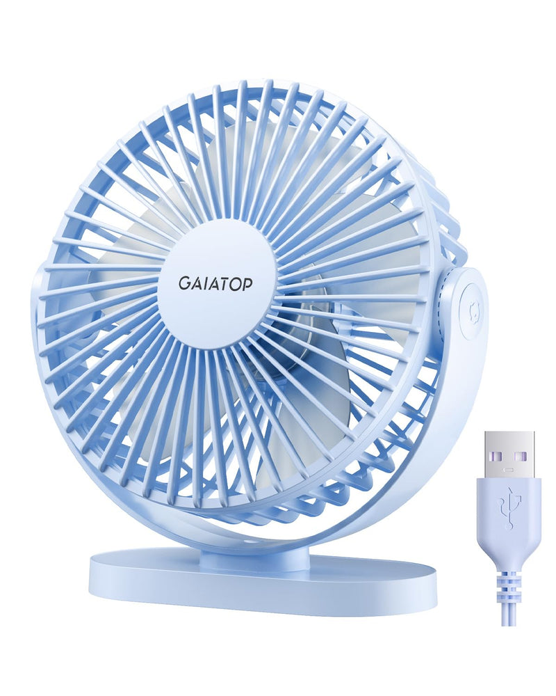 [AUSTRALIA] - Gaiatop USB Desk Fan, 3 Speeds Powerful Portable Fan, 5.5 Inch Quiet Cooling Mini Fan, 90° Rotate Small Table Fan with 5ft Cable Personal Fan for Desktop Home Office Travel Blue 