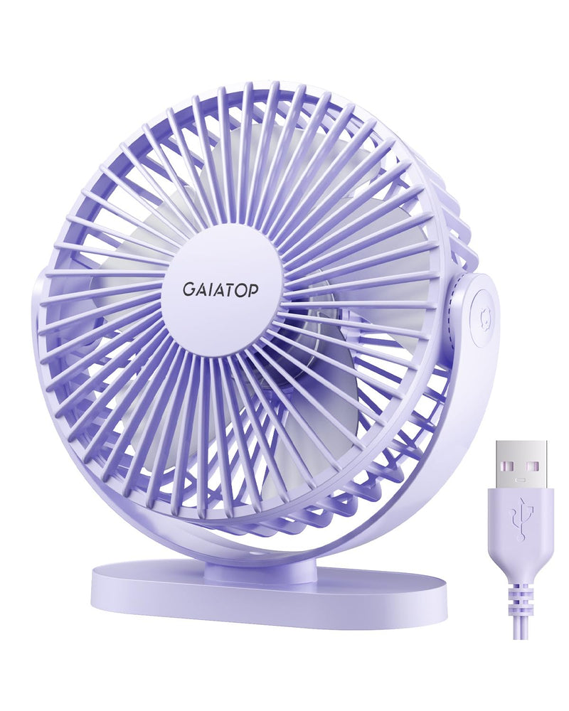 Gaiatop USB Desk Fan, 3 Speeds Powerful Portable Fan, 5.5 Inch Quiet Cooling Mini Fan, 90° Rotate Small Table Fan with 5ft Cable Personal Fan for Desktop Home Office Travel Purple