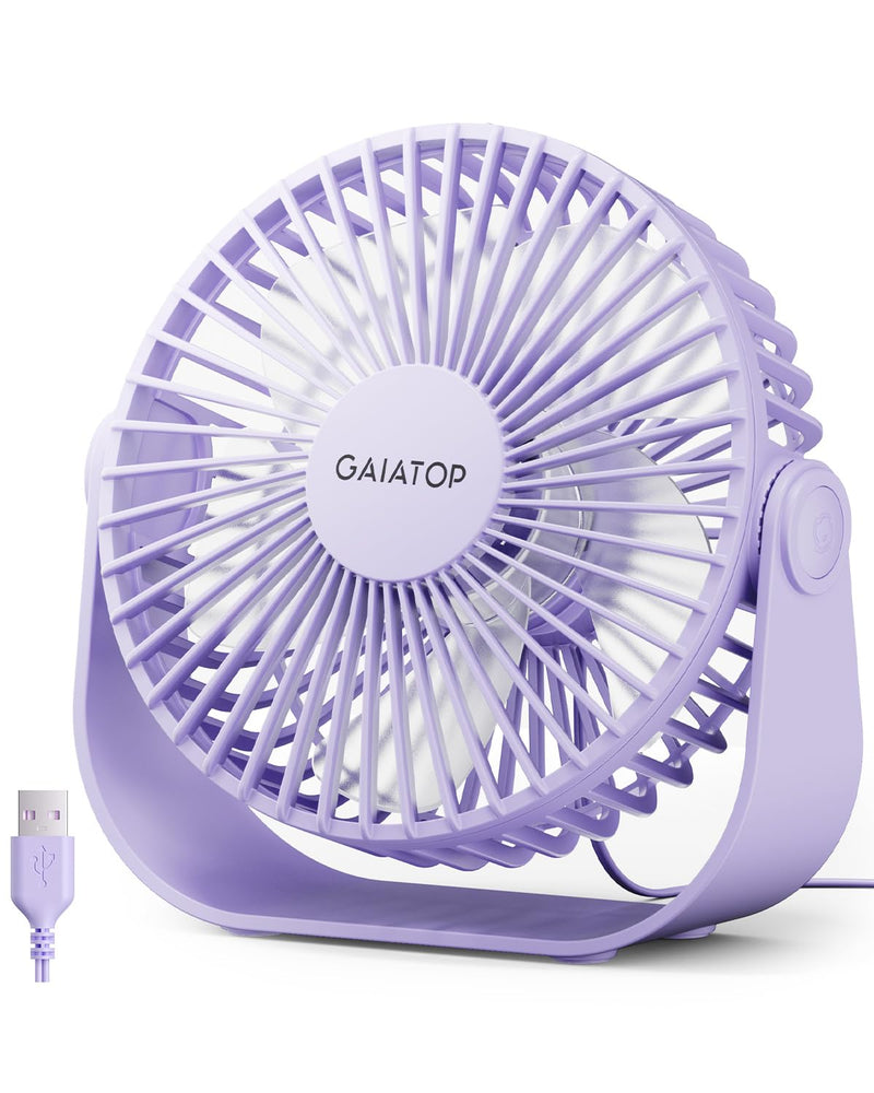 Gaiatop USB Desk Fan, 3 Speeds Portable Small Fan with Strong Airflow, 5.5 Inch Quiet Table Fan, 90° Rotate Personal Cooling Fan For Bedroom Home Office Desktop Travel (Purple) Purple