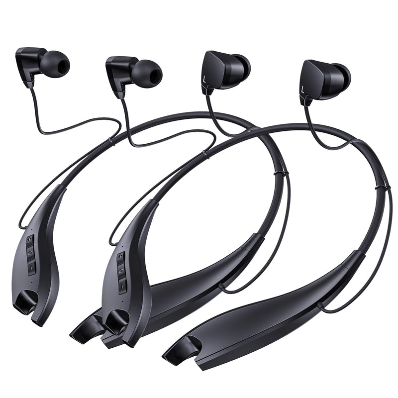 Neckband Bluetooth Headphones, 24H Playtime, Noise Isolation, 2 Pack | Around The Neck Headphones Shark Jaw Design, Bluetooth Headsets with Call Vibration, Earbuds Built-in Mic/IPX7 Black-2 Pack