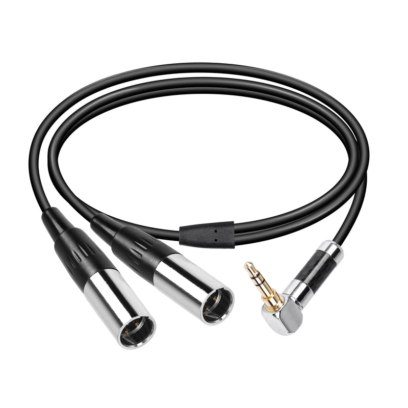 CERRXIAN Dual Mini XLR to 3.5MM Stereo Mic Cable,90 Degree 3.5mm 1/8 Inch TRS Male to 2 Mini XLR Male Y Splitter Cord,for Audio Conversion of Camera and Other Equipment-MM (1.6FT/0.5M) 1.6FT/0.5M