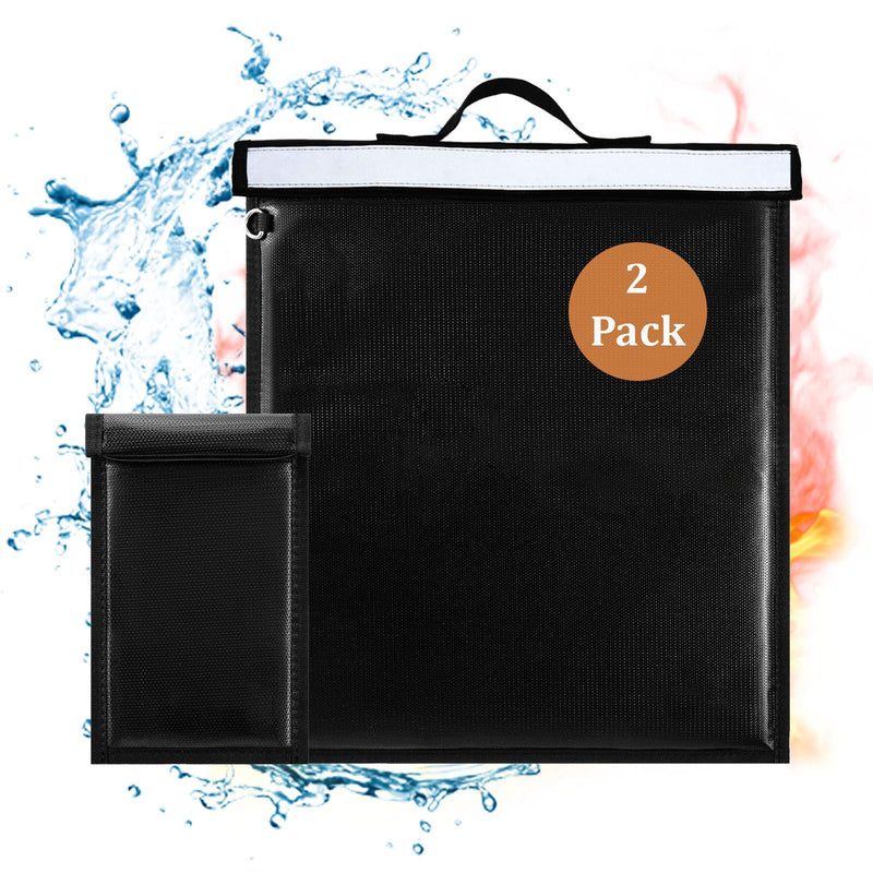 Large Faraday Bag with Handle & 1 X Faraday Bags for Phones, 16''x19'' Block Signal Faraday Cage, Waterproof & Fireproof Faraday Key Fob Protector with Reflective Strip, Anti-Theft Faraday Pouch 2200℉ 2pcs