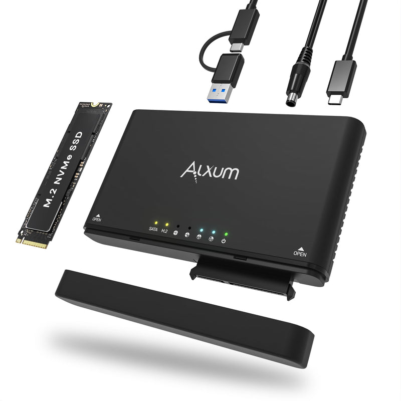 Alxum USB C Hard Drive Reader SSD Enclosure for SATA M.2 Hard Drive | 10Gbps NVME M.2 to SATA Adapter Supports hot-swapping and offline cloning,for M.2 2242/2260/2280 NVMe 2.5"/3.5" SATA HDD/SSD S1222A
