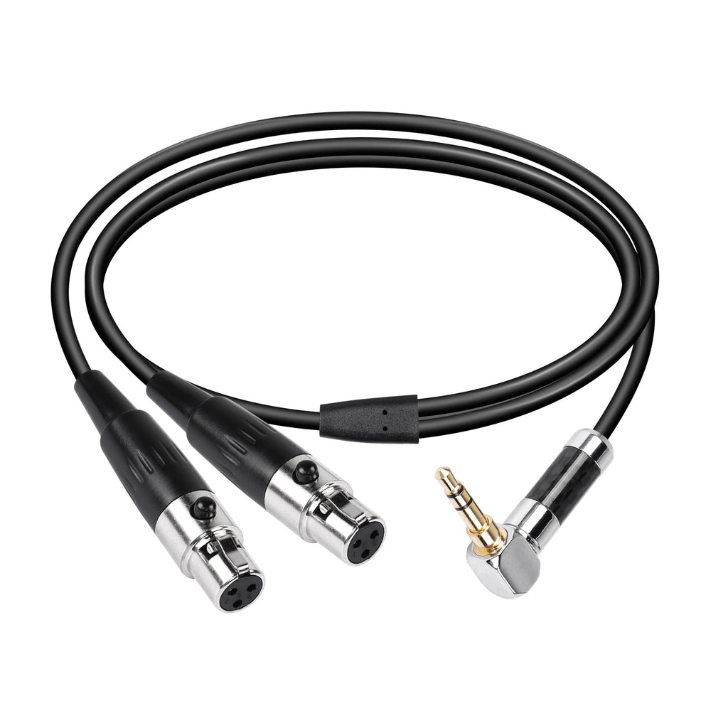 CERRXIAN Dual Mini XLR to 3.5MM Stereo Mic Cable,90 Degree 3.5mm 1/8 Inch TRS Male to 2 Mini XLR Female Y Splitter Cord,for Audio Conversion of Camera and Other Equipment-FF1.6FT 1.6FT/0.5M