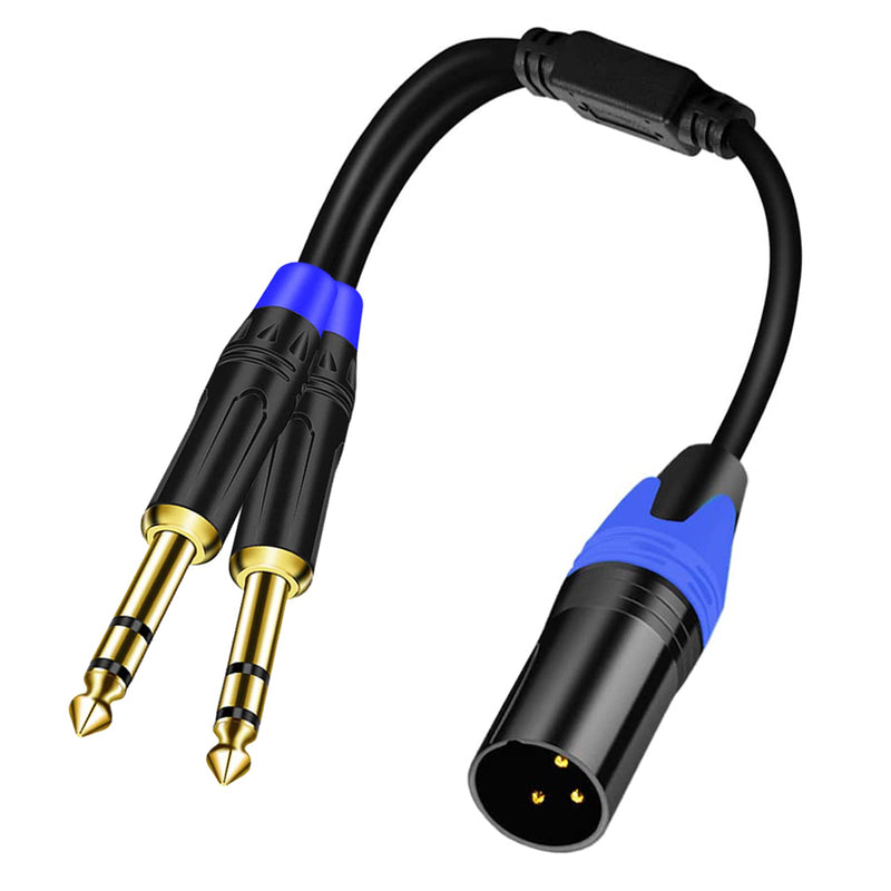 3-Pin XLR Male to Dual 6.35mm 1/4'' TS Mono Microphone Patch Cable, Male XLR to Double 6.35mm TS Y Splitter Converter Cable, Dual 1/4 Inch Mono to XLR Male Mic Audio Adapter Cord for Mixe- (11.8 inch)
