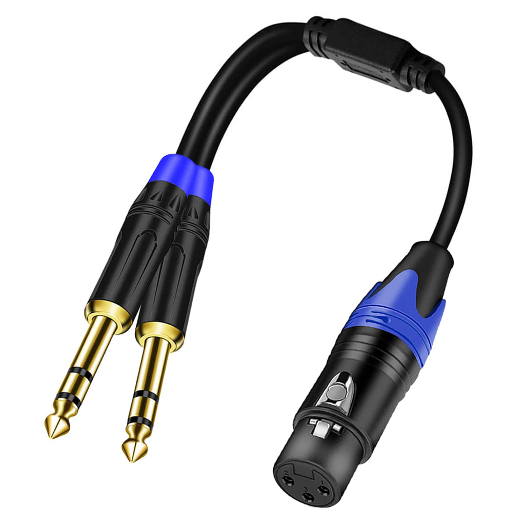 Dual 6.35mm 1/4 Inch to XLR Microphone Cable, Dual Mono 6.35mm Male to XLR Female Audio Y Splitter Patch Cord, Female 3-Pin XLR to Dual 1/4'' (6.35mm) TS Male Converter Adapter Cable- (1PACK/11.8inch)