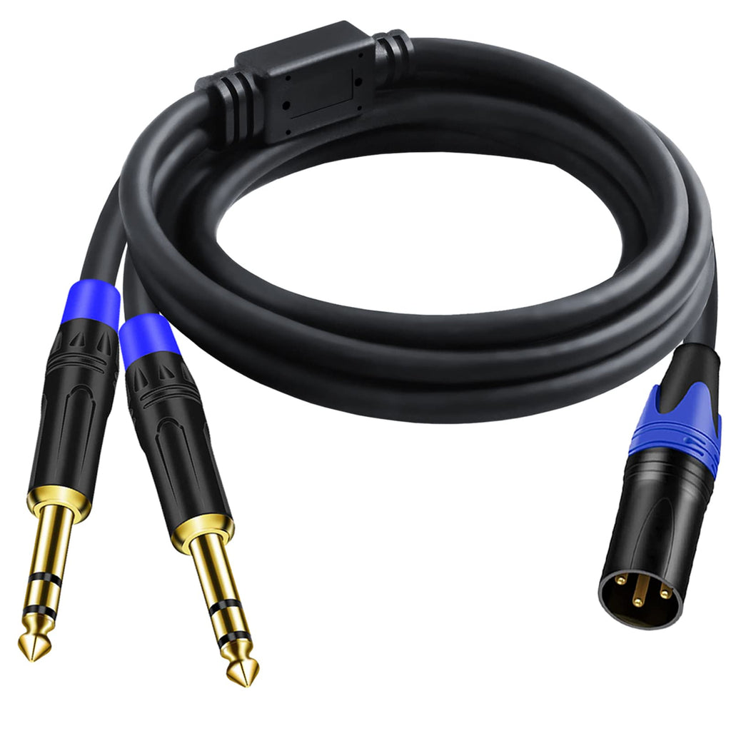 3-Pin XLR Male to Dual 6.35mm 1/4'' TS Mono Microphone Patch Cable, Male XLR to Double 6.35mm TS Y Splitter Converter Cable, Dual 1/4 Inch Mono to XLR Male Mic Audio Adapter Cord for Mixe- （6.6FT )