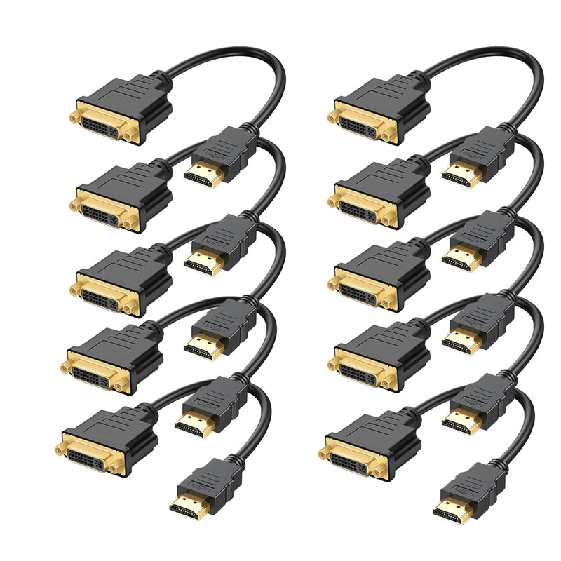 HDMI to DVI Cable, Bi-Directional HDMI Male to DVI-D(24+1) Female Adapter, 4k DVI to HDMI Conveter (10 Pack, DVI-D) 10 Pack