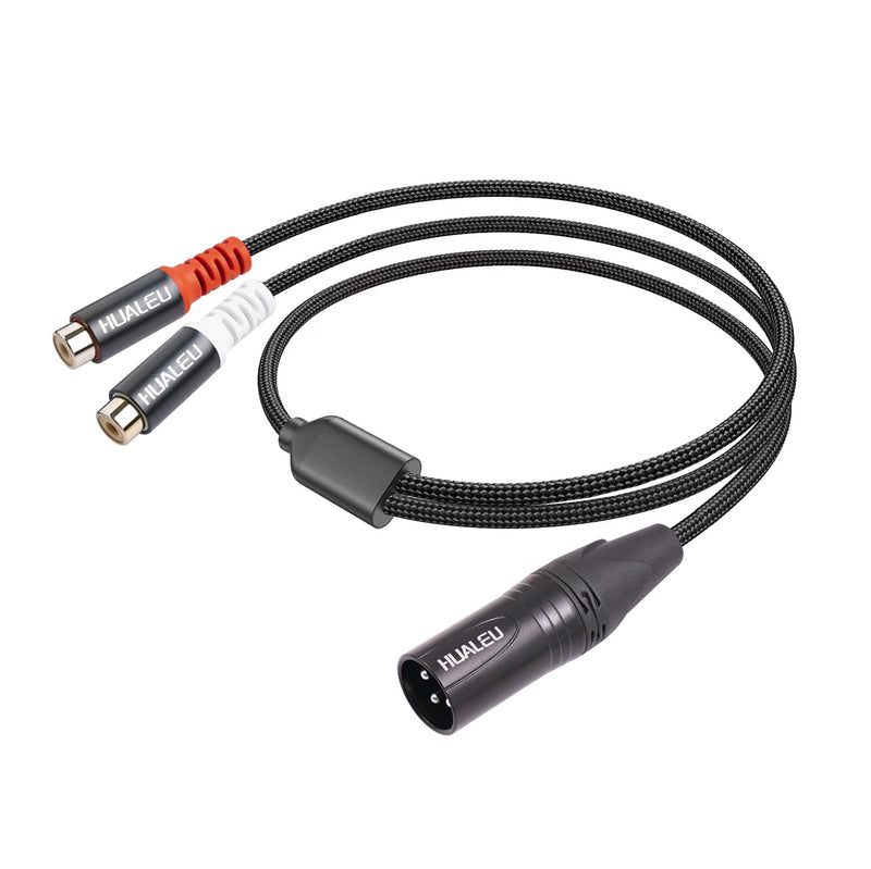 HUALEU 1FT XLR to 2 RCA Y Splitter Patch Cable, Dual RCA Female to XLR Male,XLR Male to Dual RCA Female Audio Cable Adapter for Speaker Condenser Mic Mixer AMP, XLR Male to Dual RCA