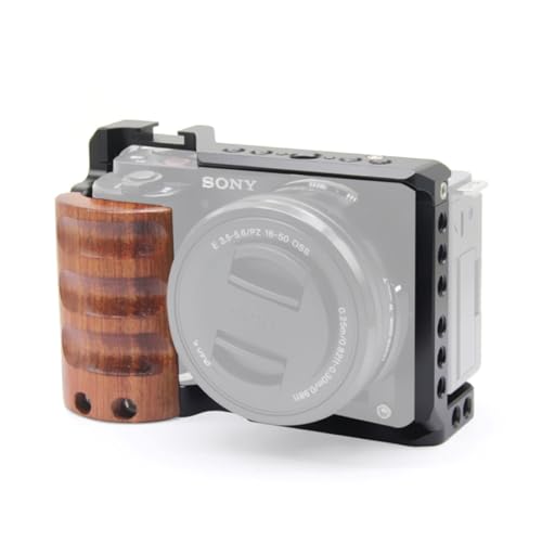 ZV-E10 Camera Cage with Wooden Handle -Clod Shoe and Locating Threaded Holes for Sony ZV-E10 Video Camera-A004