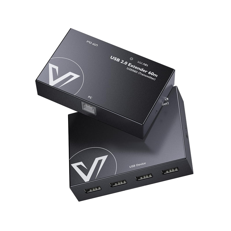 AV Access USB Extender Power Over Cable Cat5e/6/6a/7 up to 196ft/60m | 4 Ports USB 2.0 Extender Over Ethernet, Plug and Play, Supports All Operating System(Power on TX Side)