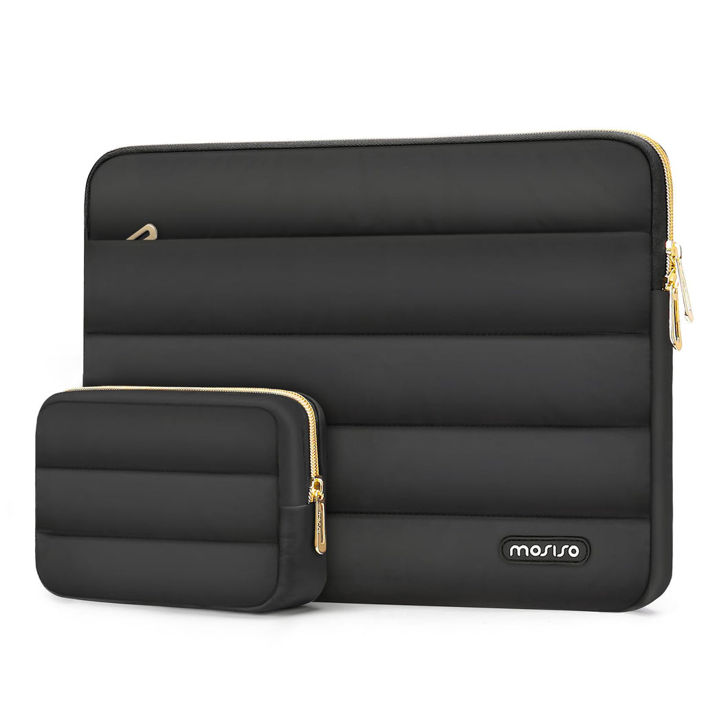MOSISO Puffy Laptop Sleeve Compatible with MacBook Air/Pro, 13-13.3 inch Notebook, Compatible with MacBook Pro 14 inch M3 M2 M1 Chip 2024-2021, Polyester Horizontal Bag with Small Case, Black 13.3 inch