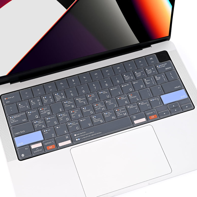 EooCoo Keyboard Cover Skin with MAC OS Shortcut Hot Keys for 2023 MacBook Air 15" M2 (A2941), 2022 MacBook Air 13.6" M2 (A2681), 2023-2021 MacBook Pro 14" 16" M2 M1 (A2779 A2442 A2780 A2485), Silicone for Air 15"/ Air 13.6" / Pro14" / Pro16"