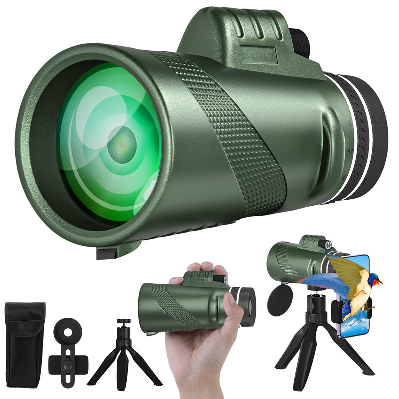 80x100 Monocular Telescope for Adults and Kids High Powered Monoculars Telescope Compact for Smartphone Mini Telescope Small Pocket Monocular Scope for Hunting Bird Watching Hiking Concert Traveling Green
