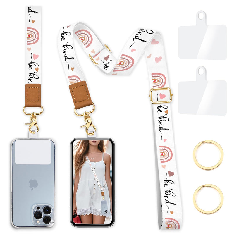 Phone Lanyard Wrist Strap Crossbody, Be Kind Cell Phone Lanyard for Around The Neck Wristlet Adjustable Phone Strap, Rainbow Cute Lanyard for Keys iPhone Case ID Badges Phone Accessories 0 Be Kind
