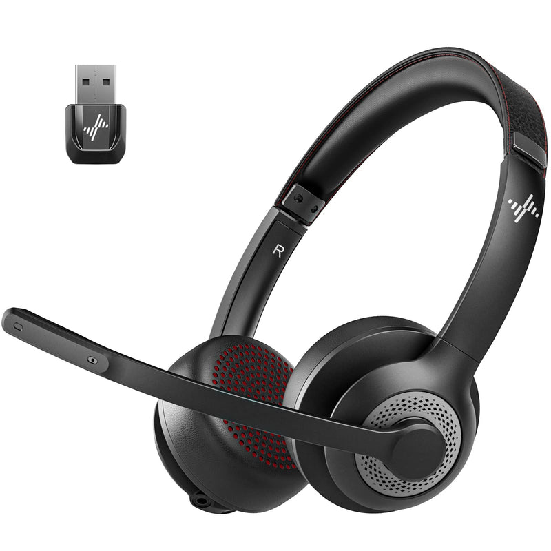 [AUSTRALIA] - Wireless Headset with AI Noise Cancelling Microphone Bluetooth Headset - Bluetooth V5.2 Headphones with USB Dongle & Mic Mute for Computer/Laptop/PC/iPhone/Android/Cell Phones/Zoom/Ms Teams/Skype 