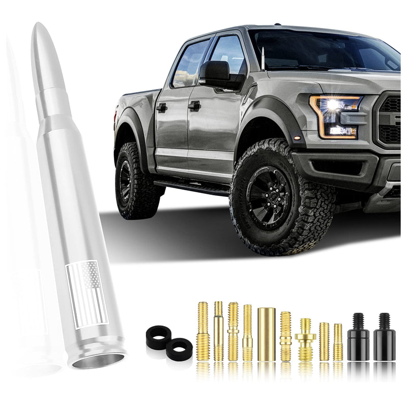 Car Bullet Antenna,Truck Exterior Decoration Accessories Car Vehicle Replacement Antenna Conpatible with Ford F150 RAM 1500 GMC Heavy Duty Pickup Trucks Accessories (New Upgrade Silver-U.S. Flag)… New Upgrade Silver-U.S. Flag