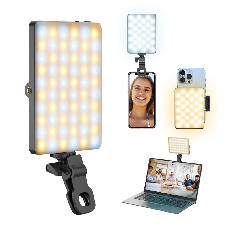 Youlisn Selfie Light for Phone, 60 LED Phone Light with Rechargeable Clip and Adjusted 3 Light Modes, 2000mAh Video Light for Phone iPad, Laptop, Makeup, TikTok, Selfie, Vlog, Video Conference Black
