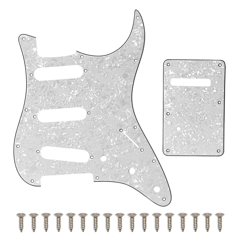 [AUSTRALIA] - SAPHUE SSS 11 Holes Strat Electric Guitar Pickguard and BackPlate Set for Fender US/Mexico Made Standard Stratocaster Modern Style Guitar Parts (SSS,3Ply White Pearl) 3Ply White Pearl 