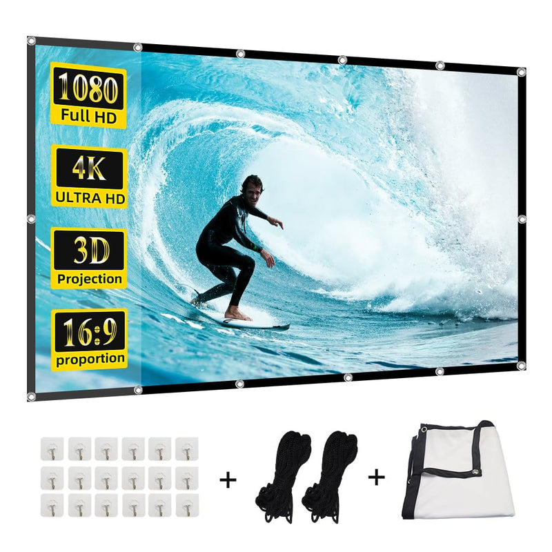 100 inch Projection Screen,GAINVANE 16:9 Foldable Anti-Crease Portable Projector Movies Screens for Home Theater Outdoor Indoor Support Double Sided Projection