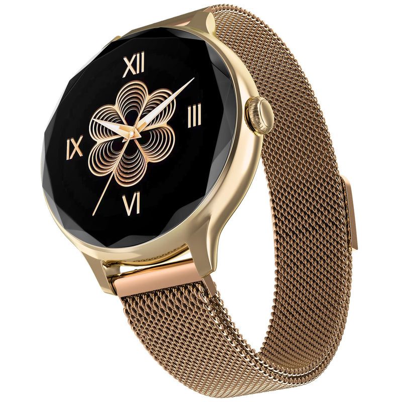 Noise Diva Smartwach for Women with AI Voice Assistant, 100+ Watchfaces, Sleep Tracker, Female Cycle Tracking, BT Calling, AMOLED Display, Water & Dust Resistant, 1 Year Warranty Gold Link