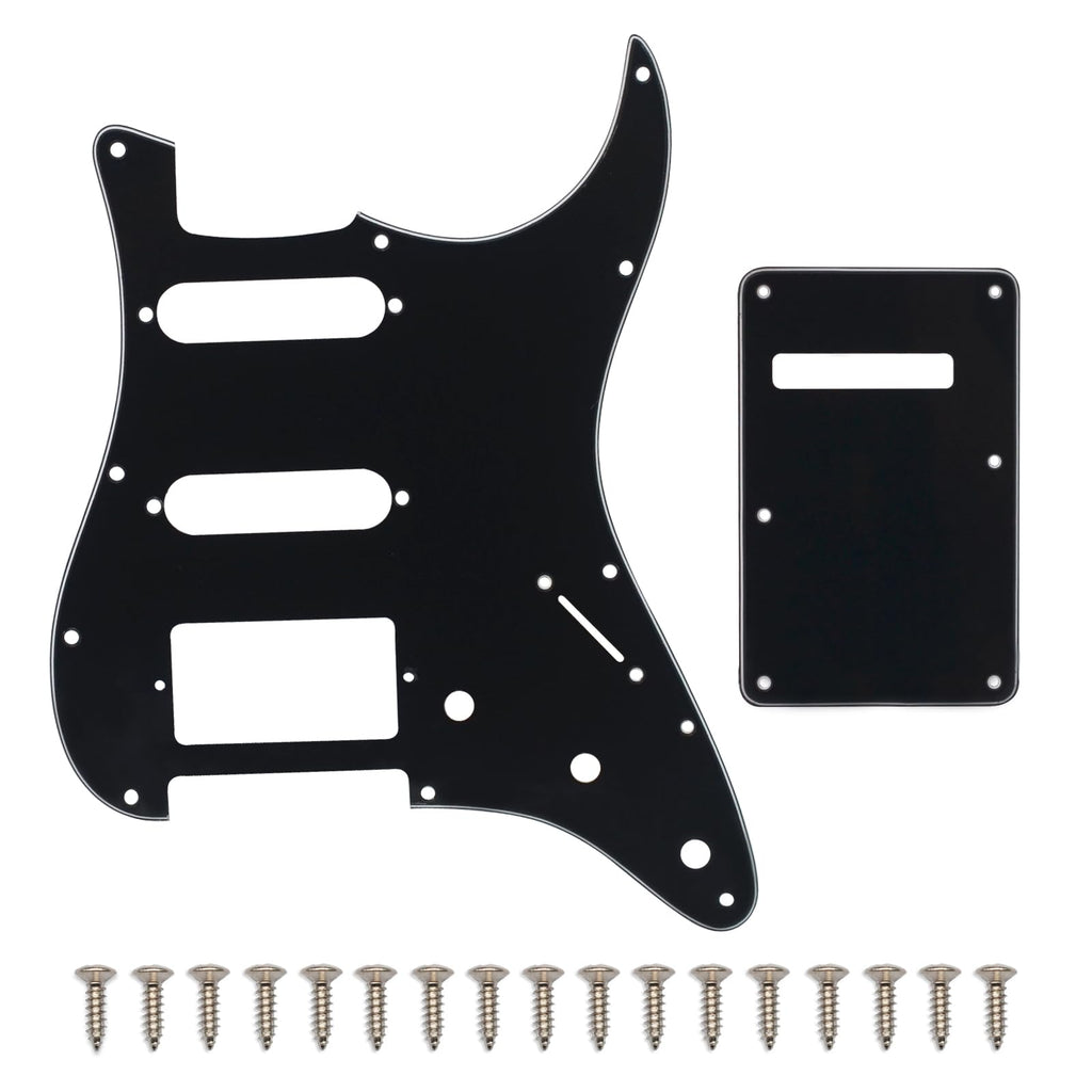 SAPHUE HSS 11 Holes Strat Electric Guitar Pickguard and BackPlate Set for Fender US/Mexico Made Standard Stratocaster Modern Style Guitar Parts (3ply Black) 3ply Black