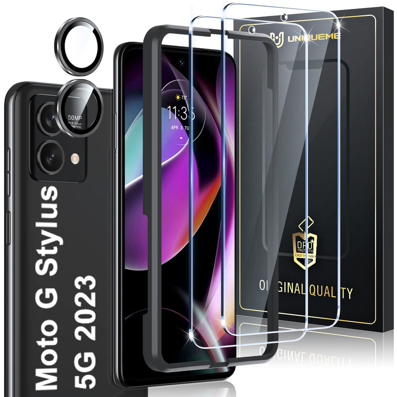 UniqueMe [2+1 Pack Compatible for Motorola Moto G Stylus 5G [2023] Screen Protector Tempered Glass and Camera Lens Protector [Case Friendly][Only Fit for 2023 Model]