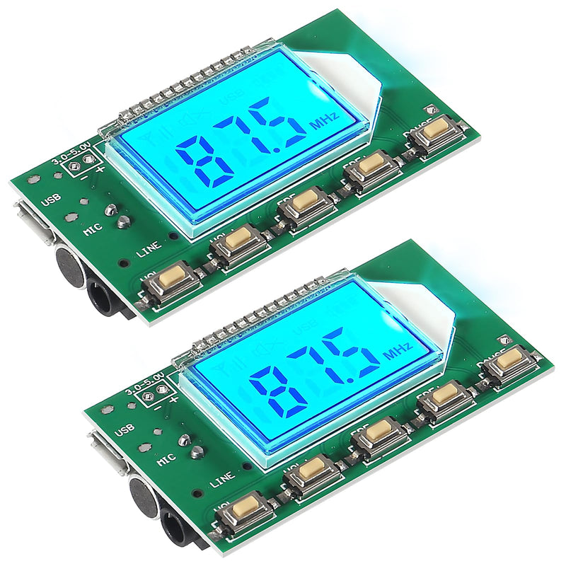 [AUSTRALIA] - 2PCS DC 3V-5V FM Transmitter Module DSP PLL 87-108MHz Stereo Digital Wireless Microphone Board Multi-Function Frequency Modulation with LCD Display Line/USB/Mic Input 