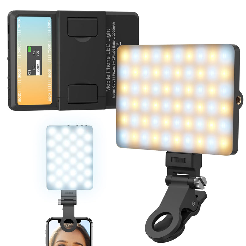 Youlisn Selfie Light with LCD Display for Phone, 60 LED Phone Light with Rechargeable Clip and Adjusted 3 Light Modes, 2000mAh Video Light for Phone iPad, Laptop, Makeup, TikTok, Selfie, Vlog Black