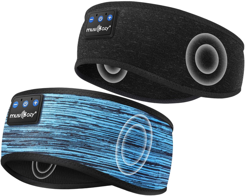 MUSICOZY Sleep Headphones Bluetooth Headband, Sleep Mask with Bluetooth Sleep Headphones, Sports Sleeping Headphones Sleep Earbuds with Ultra-Thin HD Stereo Speakers for Travel Workout, 2 Packs