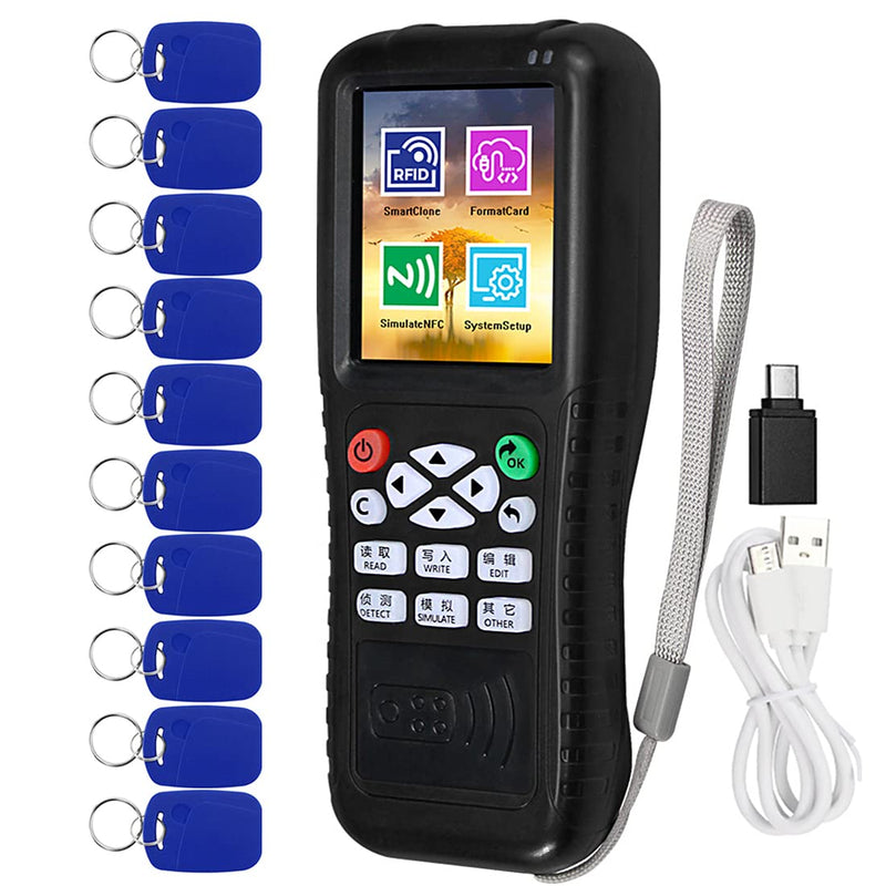 Multi Frequencies RFID Reader Writer Duplicator, RFID Smart Card Programmer, Access Control Card Decoder, with Writable Key Fobs Cards, Free Software, Only Work for Access Control Cards