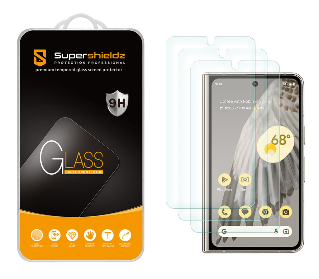 Supershieldz (3 Pack) Designed for Google Pixel Fold (Front Screen Only) Tempered Glass Screen Protector, Anti Scratch, Bubble Free