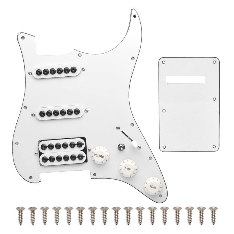 SAPHUE SSH-Coil Splitting Electric Guitar ST Style Loaded Pickguard with On/On Coil Spliting Switch Loaded Prewired Scratchplate (White) White