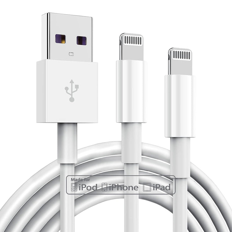 2 Pack Apple MFi Certified iPhone Charger Cable 6Ft, Apple Lightning to USB Cable Cord 6 Foot, 2.4A Fast Charging, Apple Phone Long Chargers for iPhone 14/13/12/11/ X/XS/XR/8/7/6/SE Plus Pro Max Mini White 6Ft-2Pack