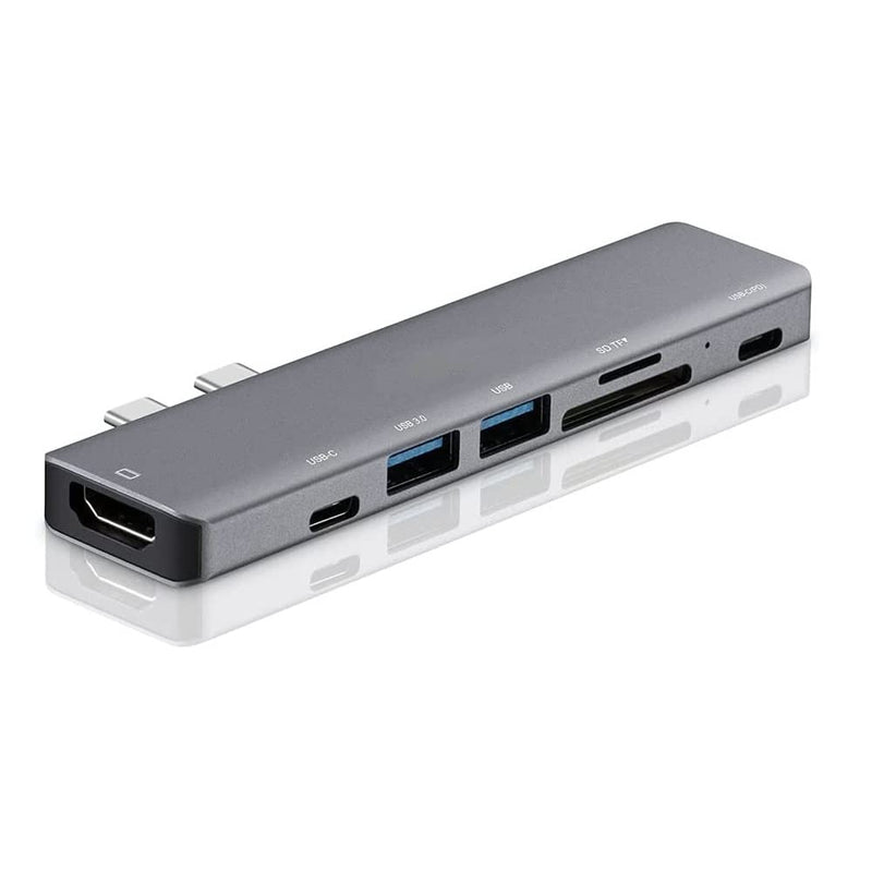 USBC_7_in_2_Hub : 7 in 2 USB C Hub Compatible with MacBook. 1 USB C & 2 USB A Data Ports, 1 SD & 1 microSD Card Reader Ports, 1 USB C (Thunderbolt 3) 87W Power Delivery Port, 1 4K HDMI Port.