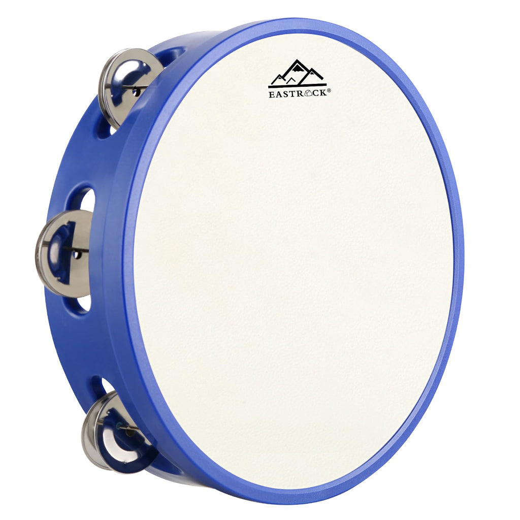 EASTROCK 8 inch Tambourine Hand Held Drum Bell Birch Metal Jingles Percussion Musical Jingles Bell Tambourine Musical Instrument for KTV Party Church Blue