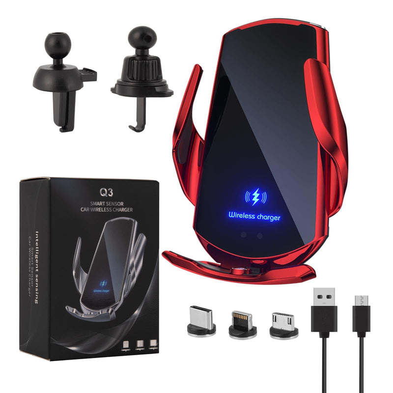 Wireless Car Charger Vent Mount Automotive Electric Induction 15W Wireless Charger Car Vent Mount Bracket Fast Charging Auto-Clamping Car Phone Holder Mount Air Vent Phone Holde(Red)