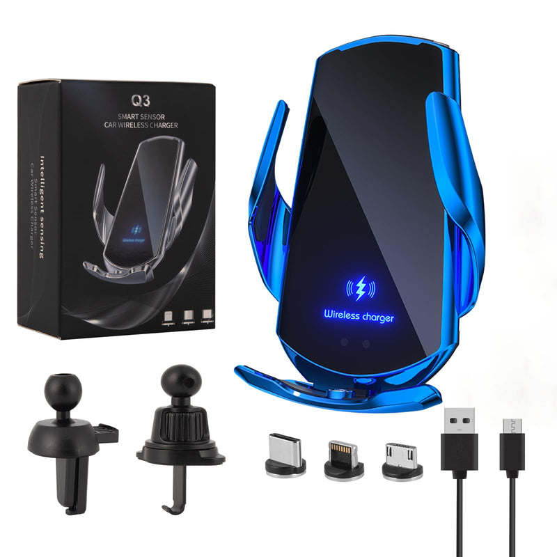 Wireless Car Charger Phone Mount Car Holder Mount Wireless Charging 15W Fast Charging Auto-Clamping Car Mount Air Vent Charging Car Phone Holder for Android Smartphone(Blue)