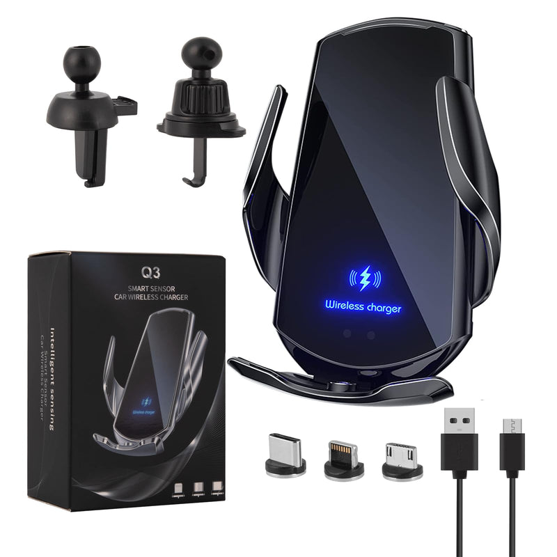Wireless Car Charger Car Phone Holder Mount Wireless Charging 15W Fast Charging Auto Clamping Car Charger Phone Mount Holder fit for All Android Smartphone(Black)