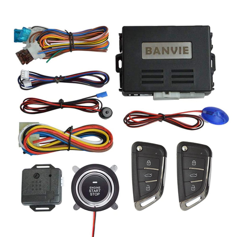 Car Alarm System with Remote Starter and Engine Start Stop Push Button (Without Siren (Connect to car Horn)) without siren (connect to car horn)