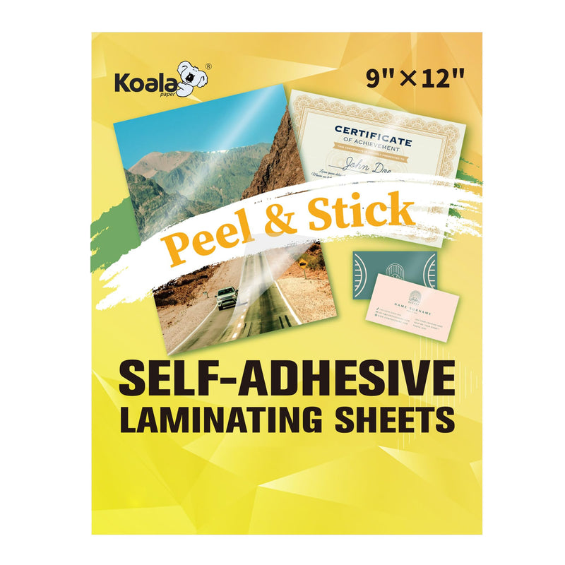 Koala Self Adhesive Laminating Sheets - 9 x 12 Inch Self Laminating Sheets, No Machine Needed Clear Self Sealing Laminate Sheets for Stickers, Photos - 20 Sheets