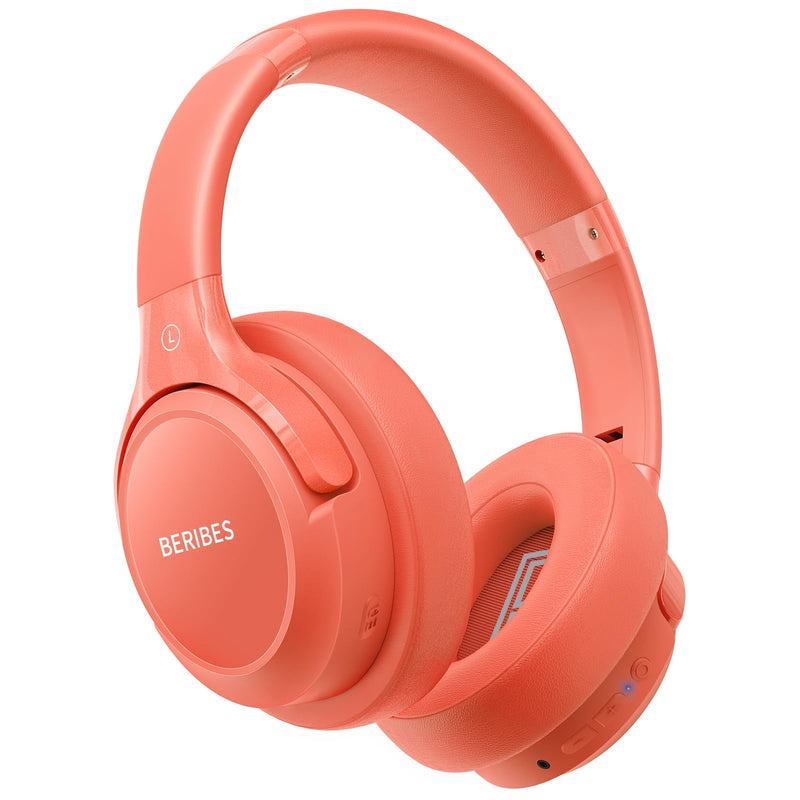 Bluetooth Headphones Over Ear,BERIBES 65H Playtime and 6 EQ Music Modes Wireless Headphones with Microphone,HiFi Stereo Foldable Lightweight Headset, Deep Bass for Home Office Outdoors Etc(Orange Red) Orange Red
