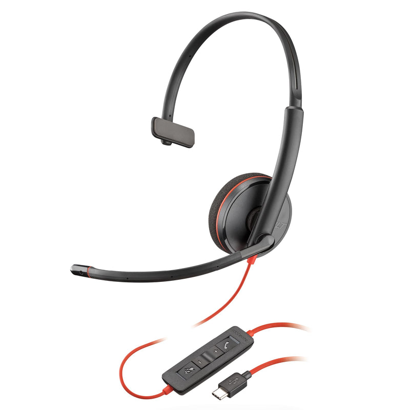 [AUSTRALIA] - Poly Blackwire 3210 Wired Headset (Plantronics) - Noise-Canceling Mic - Single-Ear Design - Connect to PC/Mac via USB-C or USB-A - Works w/Teams, Zoom - Amazon Exclusive 2023 Version - Bulk Packaging 